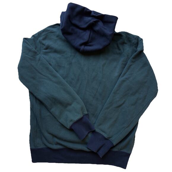 Uniqlo Mens Pullover Hoodie Size Small Color block Navy & Blue Dark Green Pocket - Picture 2 of 5